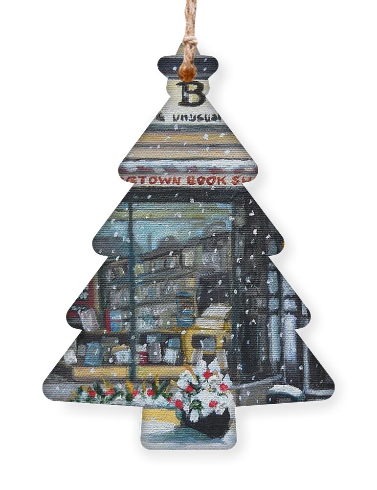 Gloucester Ornament featuring the painting Dogtown Books at Christmas, Gloucester, MA by Eileen Patten Oliver
