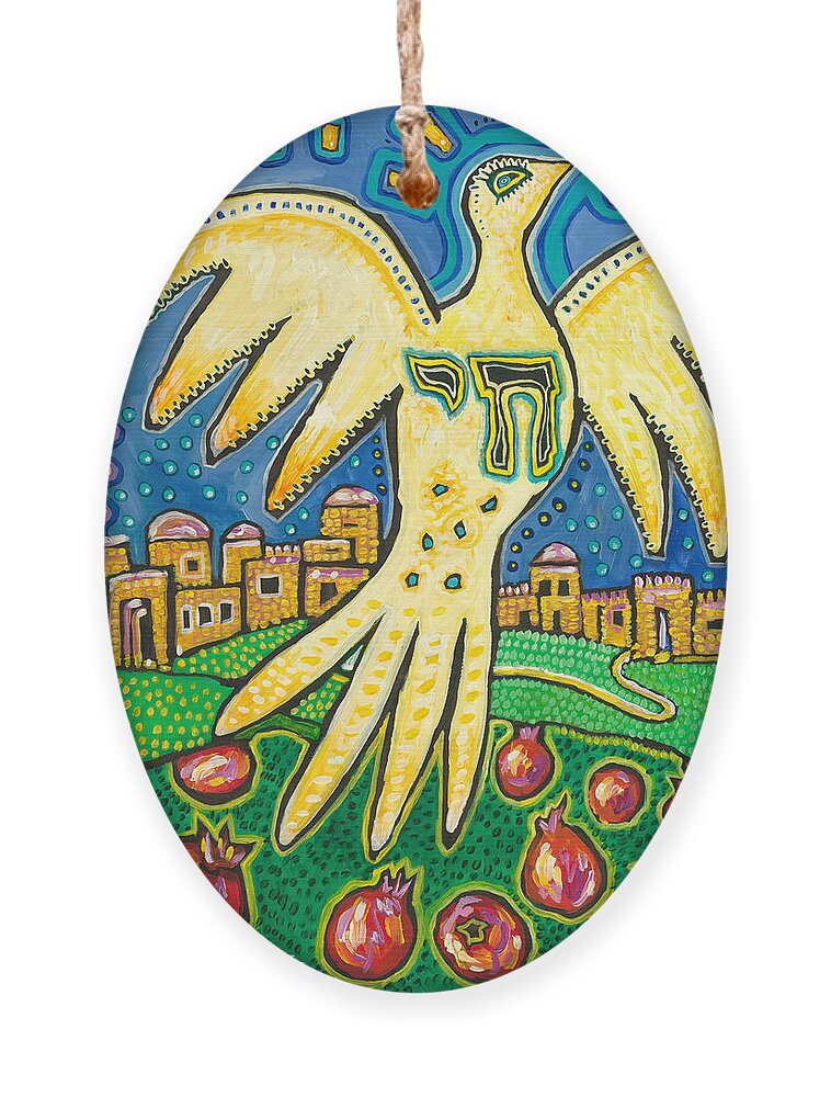 Dove Ornament featuring the painting Dove Over Israel by Yom Tov Blumenthal