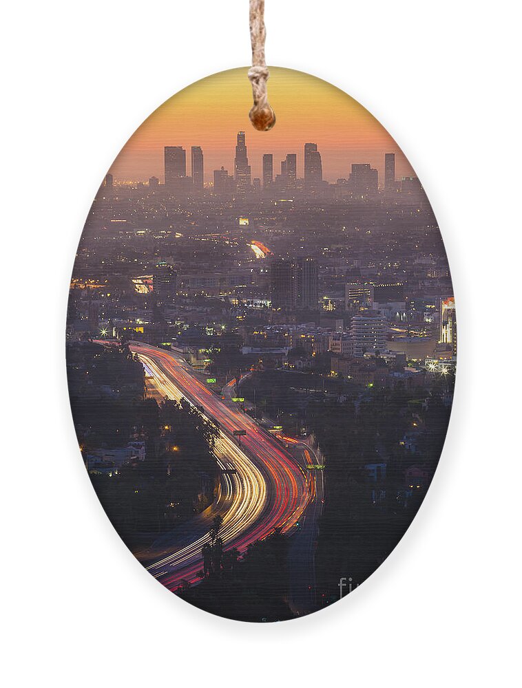 Freeway Ornament featuring the photograph Downtown Los Angeles Skyline by F11photo