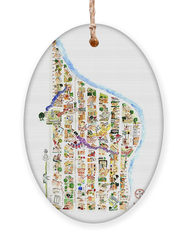 East Harlem Map Ornament featuring the painting East Harlem Map by Afinelyne