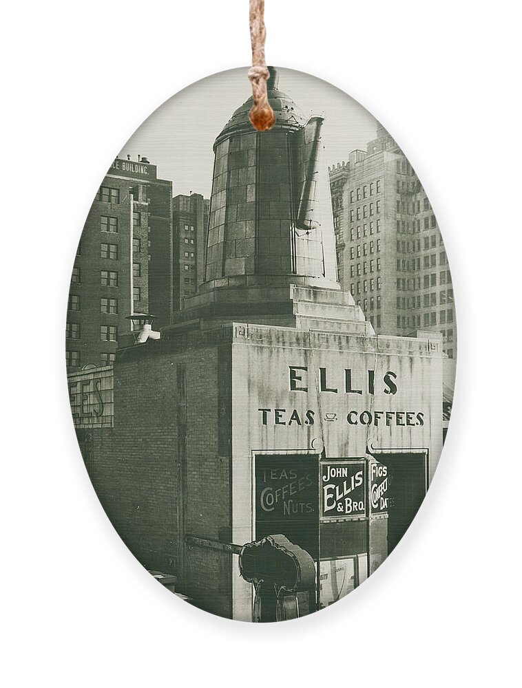 Ellis Teas;and Coffees Ornament featuring the mixed media Ellis Tea and Coffee Store, 1945 by Jacob Stelman