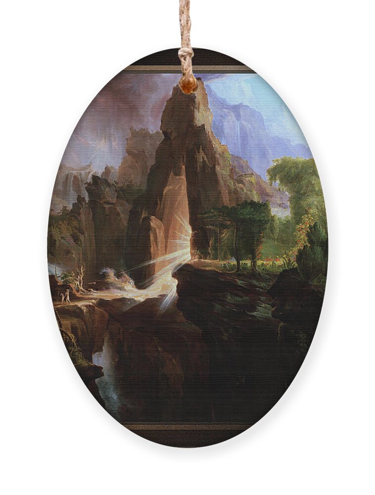 Expulsion From The Garden Of Eden Ornament featuring the painting Expulsion from the Garden of Eden by Thomas Cole by Rolando Burbon
