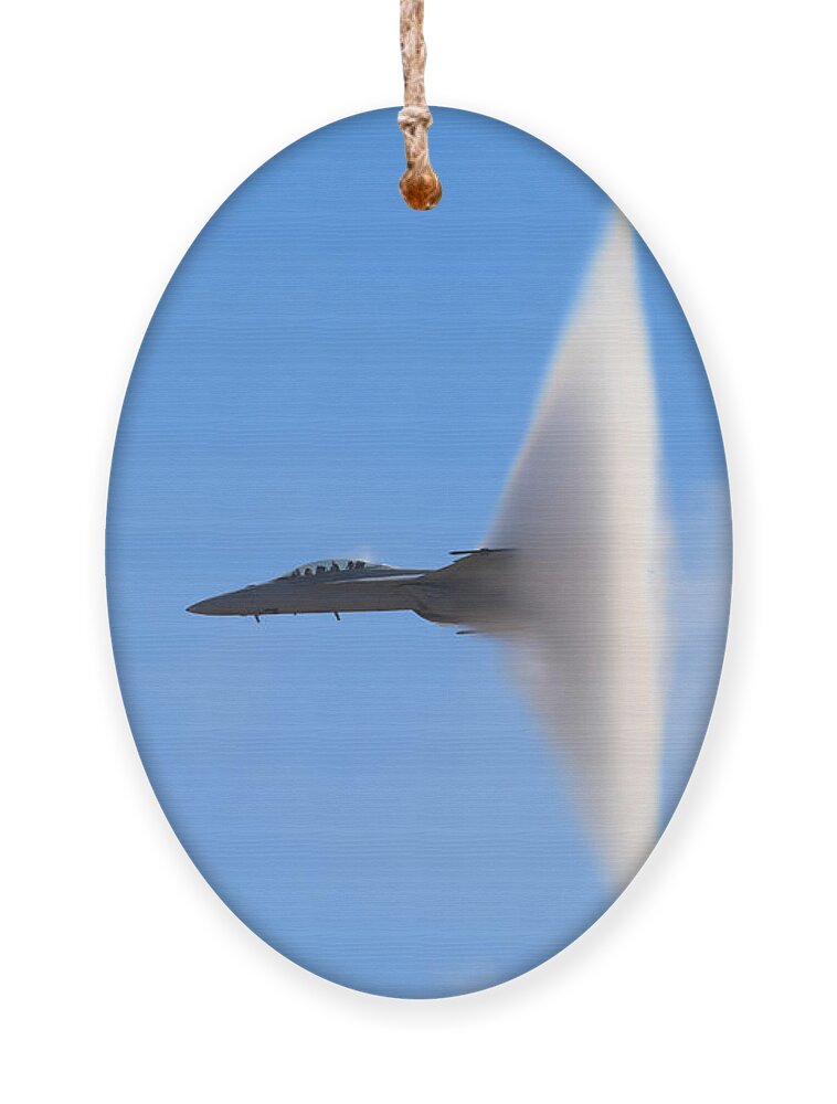 Blue Sky Ornament featuring the photograph F-18 Super Hornet Vapor Cone - by Svsimagery