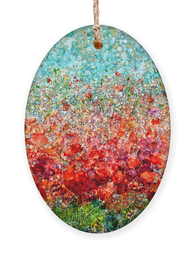 Art Ornament featuring the painting Field of Spring Abstract Poppies by Lena Owens - OLena Art Vibrant Palette Knife and Graphic Design
