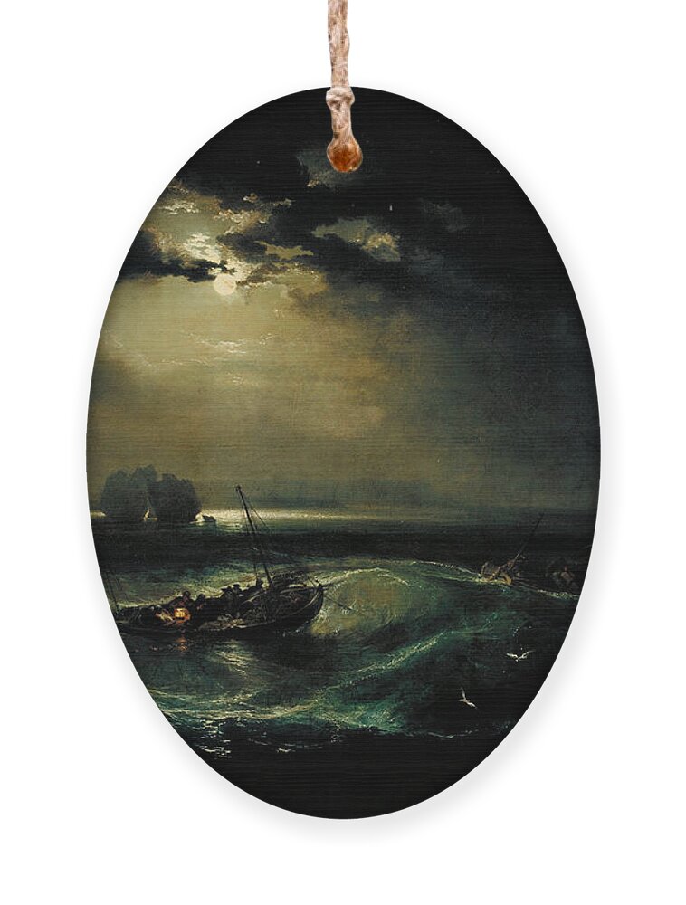 Fishermen Ornament featuring the painting Fishermen At Sea by William Joseph Mallord Turner