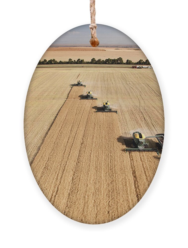 Big Ornament featuring the photograph Four Harvesters Combing On A Prairie by Tyler Olson