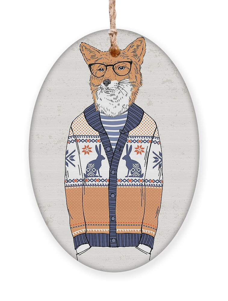 Fancy Ornament featuring the digital art Fox Dressed Up In Jacquard Pullover by Olga angelloz