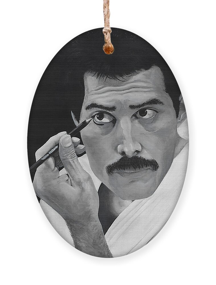 Freddie Mercury Ornament featuring the painting Freddie Mercury by Matthew Mezo
