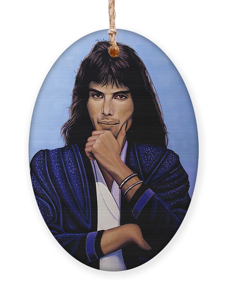 Freddie Mercury Ornament featuring the painting Freddie Mercury Painting 5 by Paul Meijering