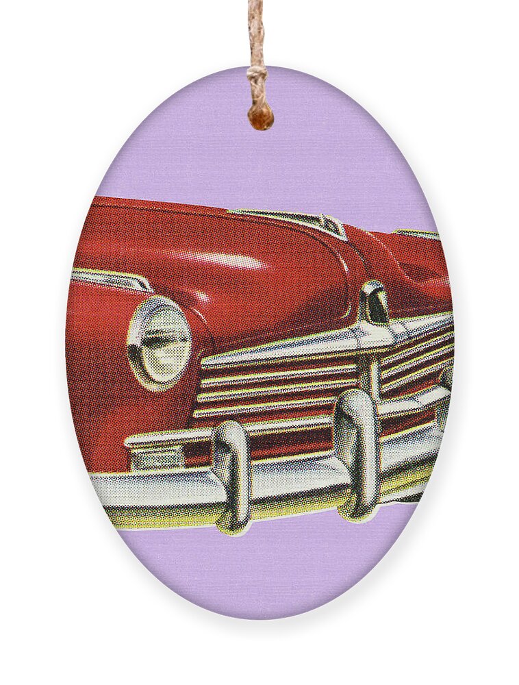 Front View of Vintage Red Car Ornament