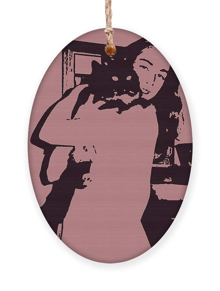 Girl With Cat Ornament featuring the digital art Girl with Cat by Geoff Jewett