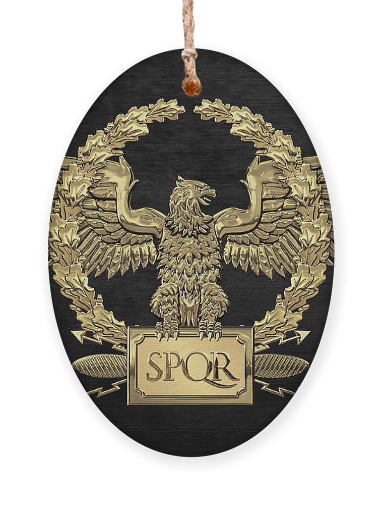 ‘treasures Of Rome’ Collection By Serge Averbukh Ornament featuring the digital art Gold Roman Imperial Eagle - S P Q R Special Edition over Black Velvet by Serge Averbukh