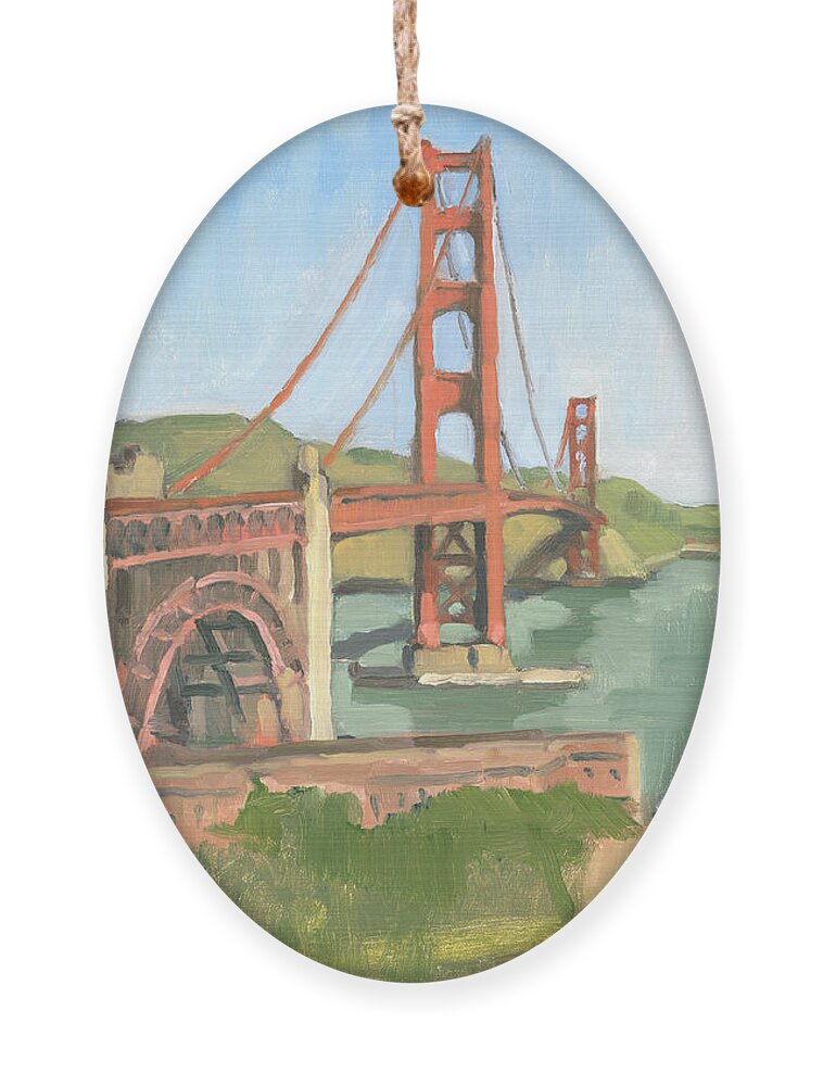 Golden Gate Bridge Ornament featuring the painting Golden Gate Bridge San Francisco California by Paul Strahm