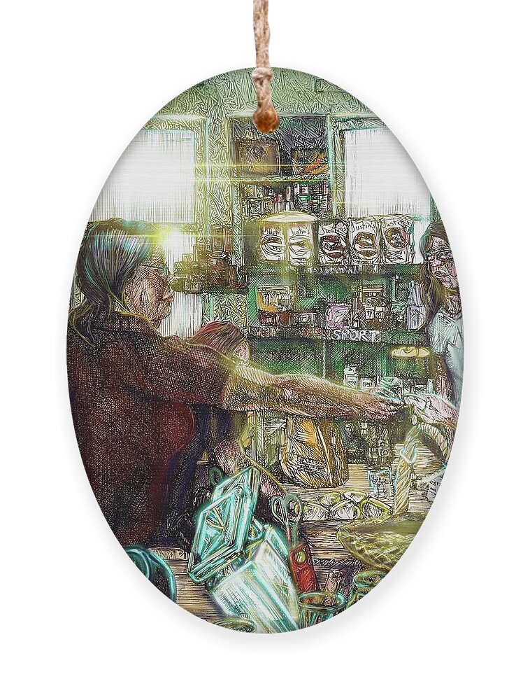 Pen And Ink Drawing Ornament featuring the digital art Grocer by Angela Weddle