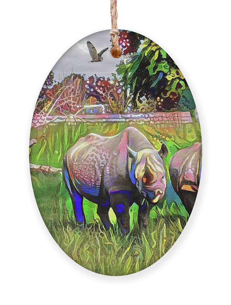 Rhinoceros Ornament featuring the digital art Hallucination by Pennie McCracken