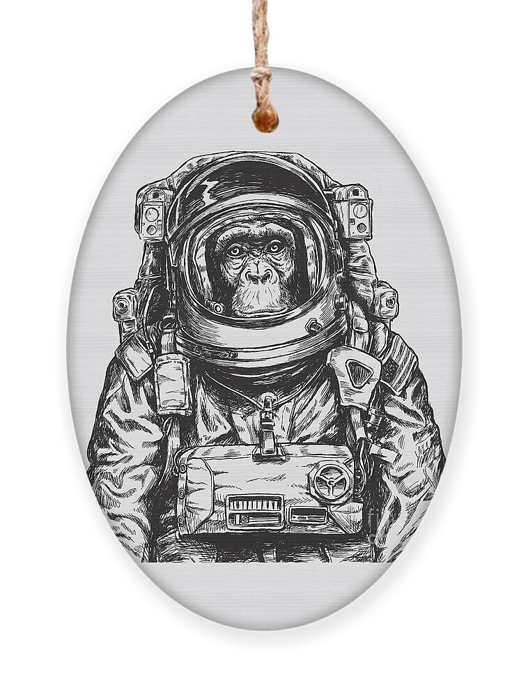 Monkey Ornament featuring the digital art Hand Drawn Monkey Astronaut Vector by Tairy Greene