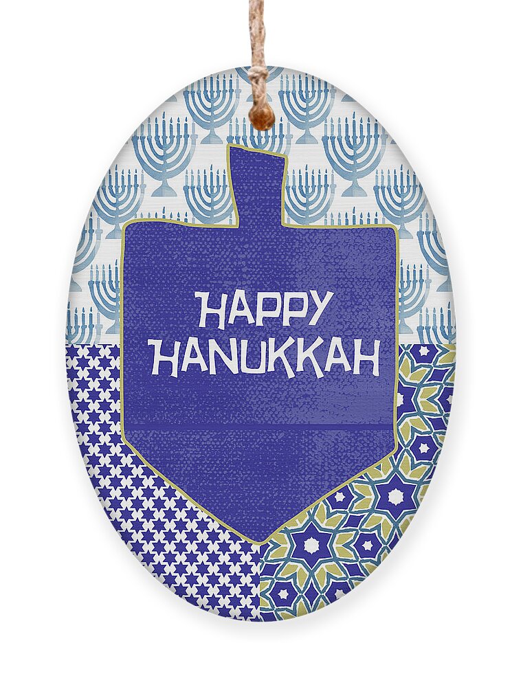 Hanukkah Ornament featuring the painting Happy Hanukkah Dreidel 1- Art by Linda Woods by Linda Woods