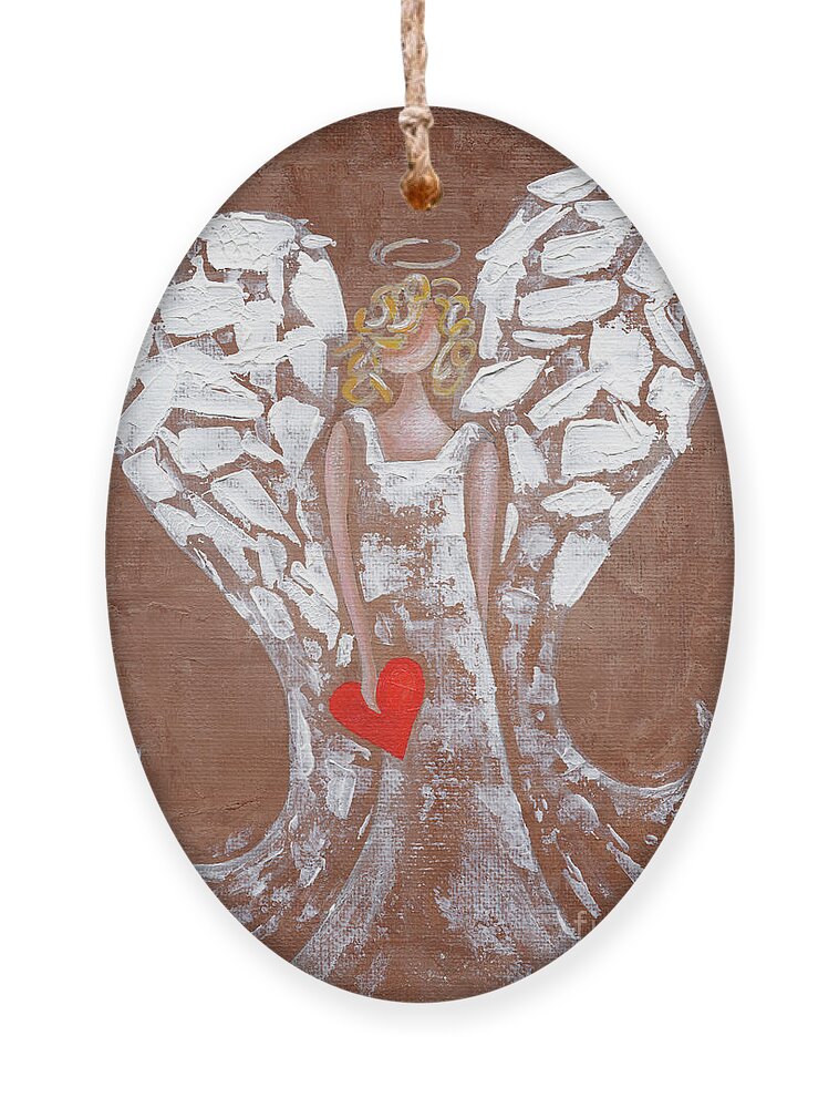 Angel Ornament featuring the painting Heard on High Angel - brown heart by Annie Troe