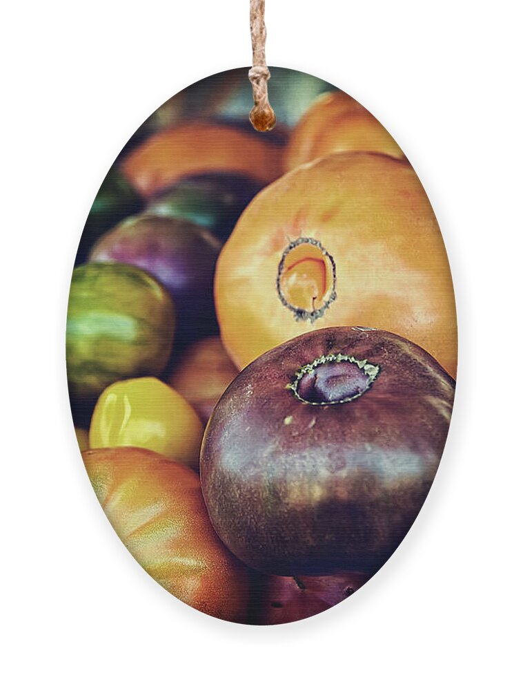 Fruit Ornament featuring the photograph Heirloom Tomatoes at the Farmers Market by Scott Norris