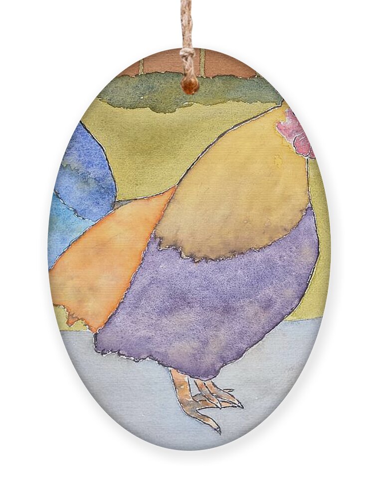 Watercolor Ornament featuring the painting Hen of Lore by John Klobucher