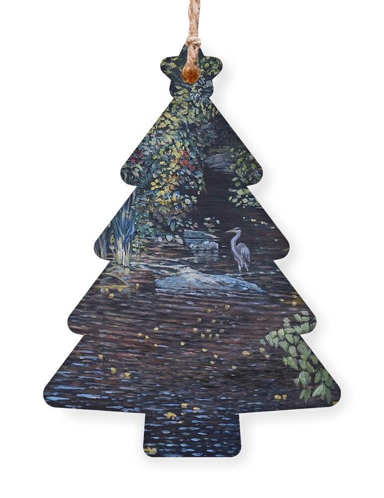 Maine Ornament featuring the painting Heron, Somes Brook, Somesville, Maine by Eileen Patten Oliver
