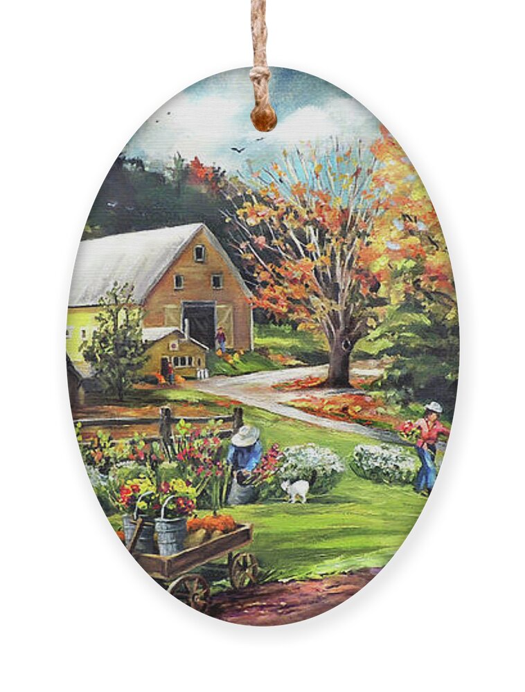 Autumn Ornament featuring the painting Hodges Farm in Fairlee Vermont by Nancy Griswold