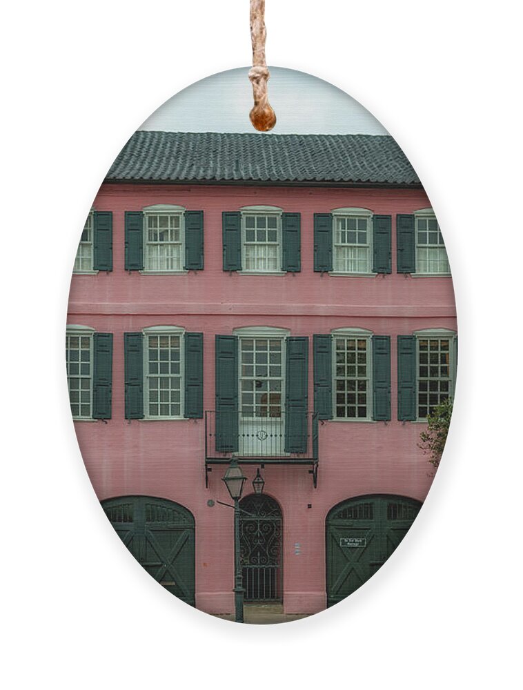 Pink House Ornament featuring the photograph Hues of Pink - Rainbow Row by Dale Powell
