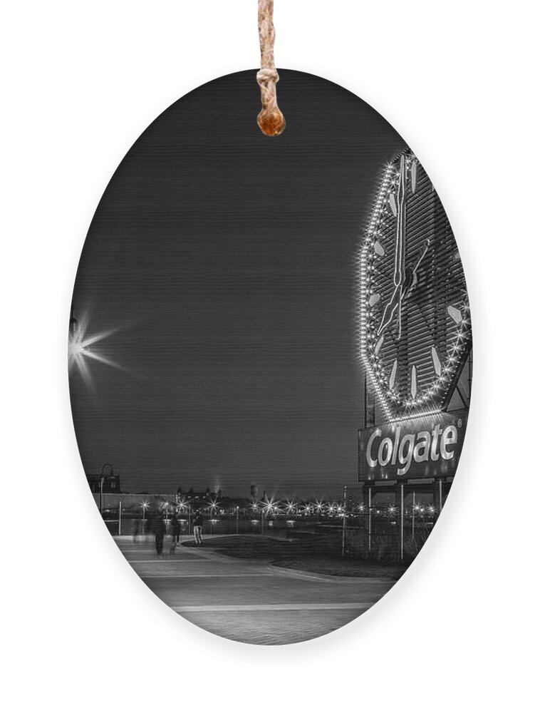 Colgate Clock Ornament featuring the photograph Illuminated Colgate Clock BW by Susan Candelario