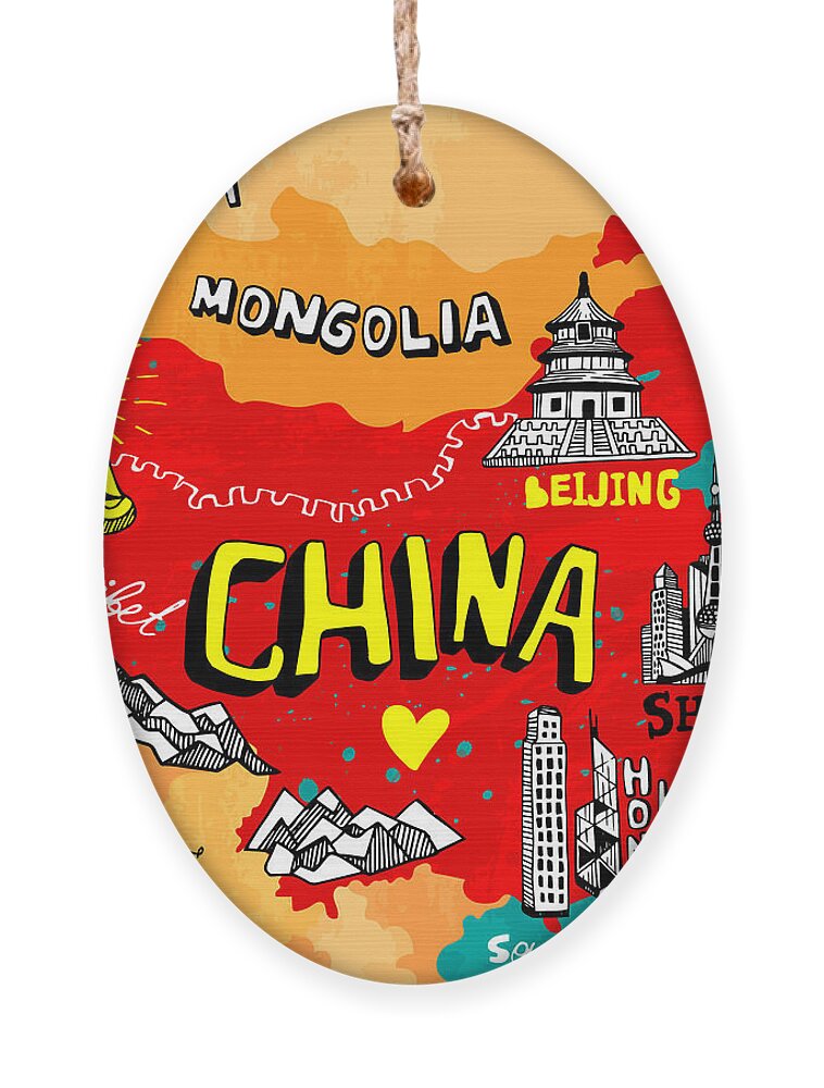 Country Ornament featuring the digital art Illustrated Map Of China by Daria i
