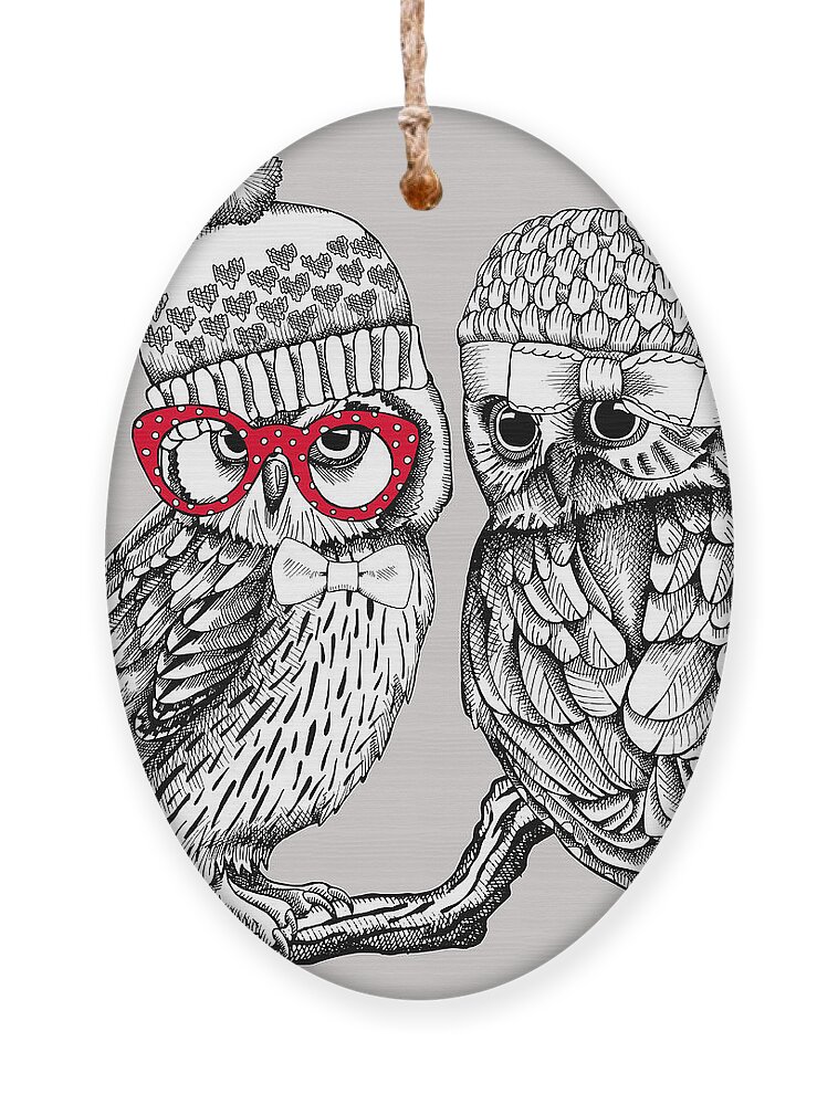 Bride Ornament featuring the digital art Image Of Two Owls In Knitted Hats by Afishka