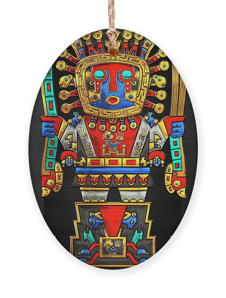 Treasures Of Pre-columbian America’ Collection By Serge Averbukh Ornament featuring the digital art Incan Gods - The Great Creator Viracocha on Black Canvas by Serge Averbukh