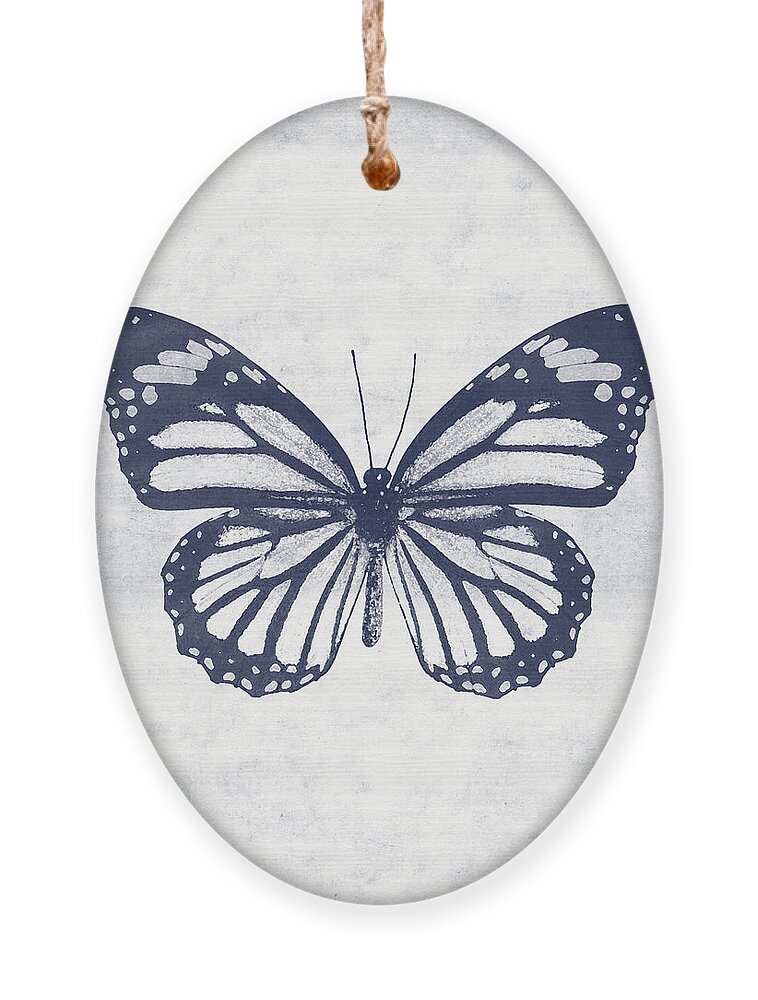 Butterfly Ornament featuring the mixed media Indigo and White Butterfly 3- Art by Linda Woods by Linda Woods