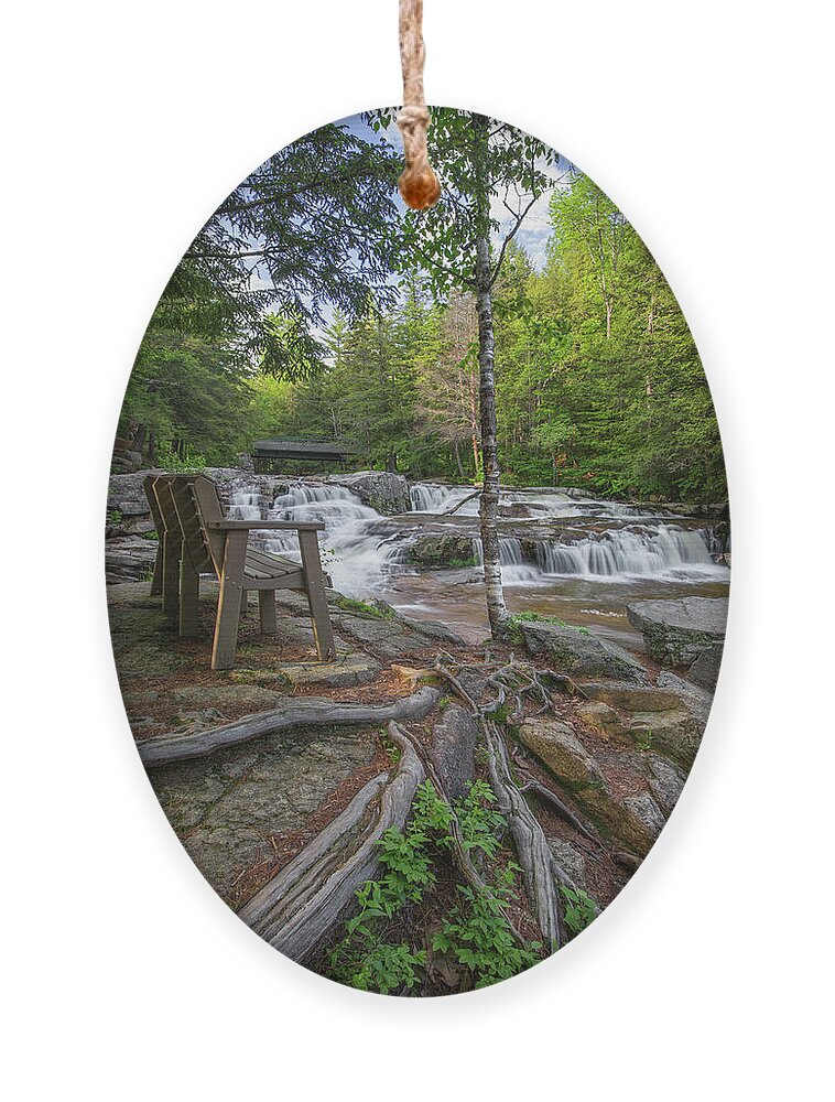 Jackson Ornament featuring the photograph Jackson Falls Bench by White Mountain Images
