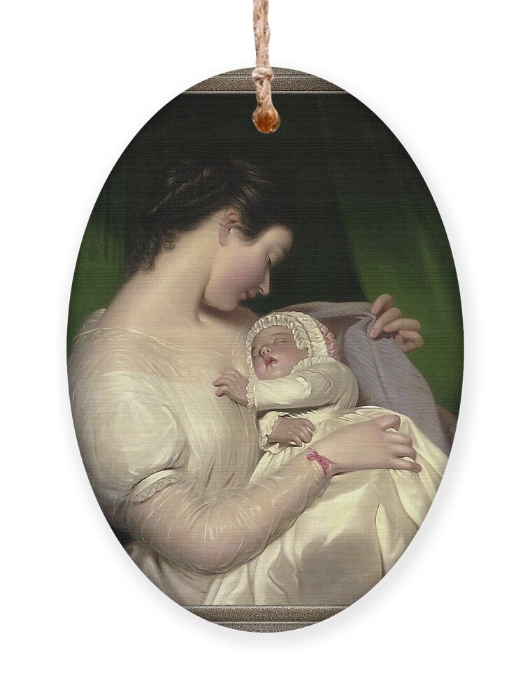Elizabeth Sant Ornament featuring the painting James Sant's Wife Elizabeth With Their Daughter Mary Edith by James Sant by Rolando Burbon
