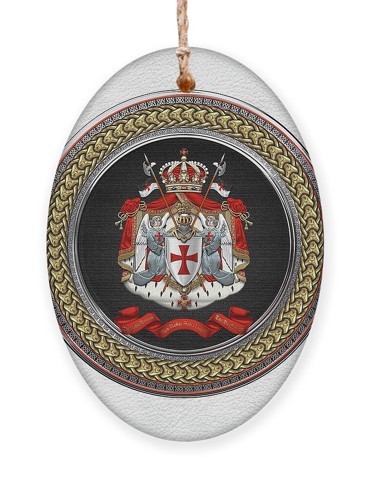 ‘ancient Brotherhoods’ Collection By Serge Averbukh Ornament featuring the digital art Knights Templar - Coat of Arms Special Edition over White Leather by Serge Averbukh