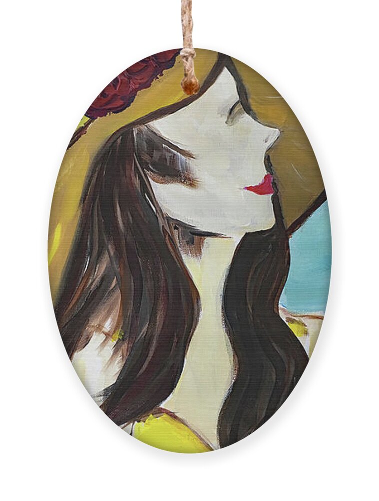 Lady Ornament featuring the painting Lady in Yellow by Roxy Rich