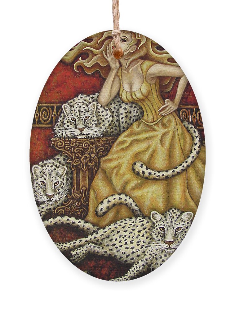 Cat Lady Ornament featuring the painting Leopard's Lair by Amy E Fraser