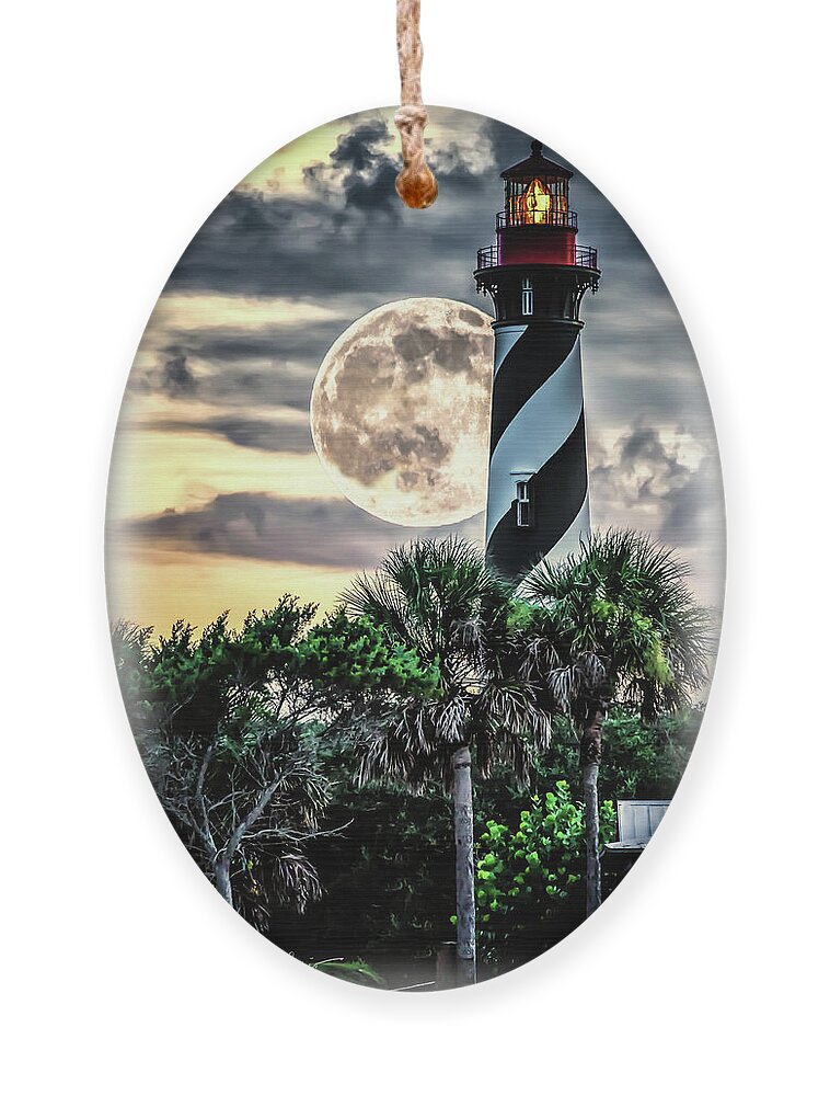 St Augustine Ornament featuring the photograph Lighthouse Moon by Joseph Desiderio