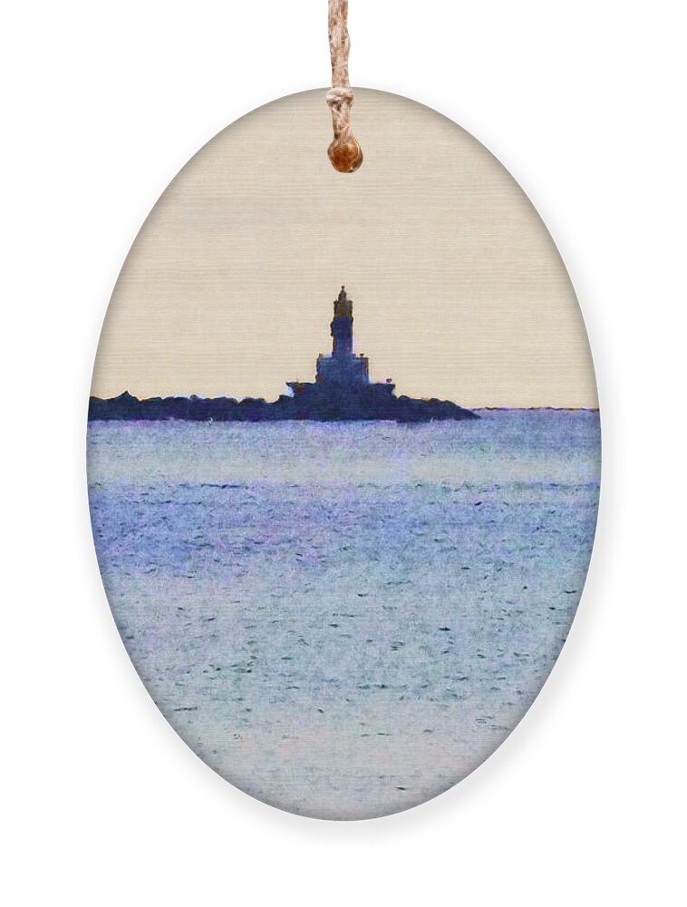 Michigan Ornament featuring the digital art Lighthouse On Lake by Phil Perkins