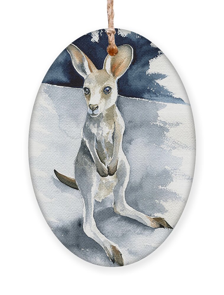 Kangaroo Ornament featuring the painting Little Kangaroo by Dora Hathazi Mendes