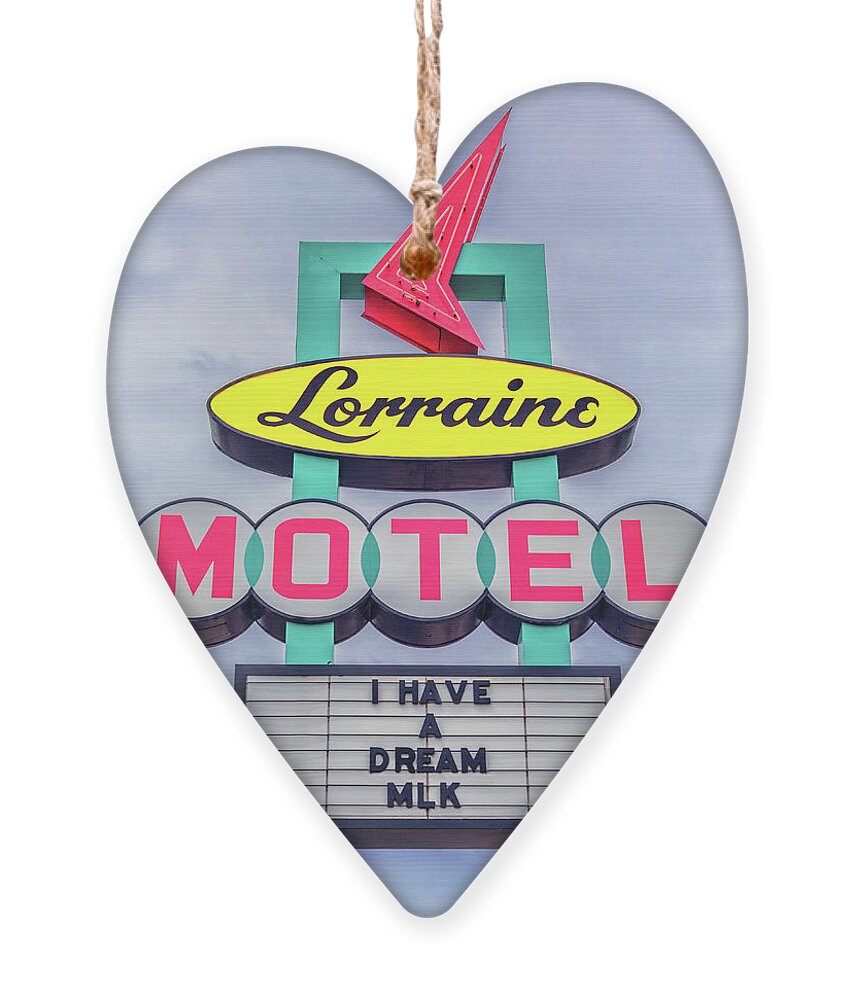Memphis Ornament featuring the photograph Lorraine Motel Sign by Susan Rissi Tregoning