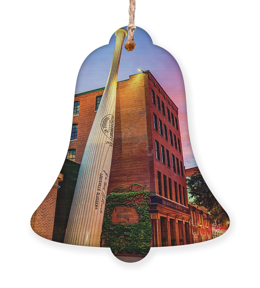 America Ornament featuring the photograph Iconic Louisville Kentucky Baseball Bat Under Vibrant Skies Of Fire by Gregory Ballos