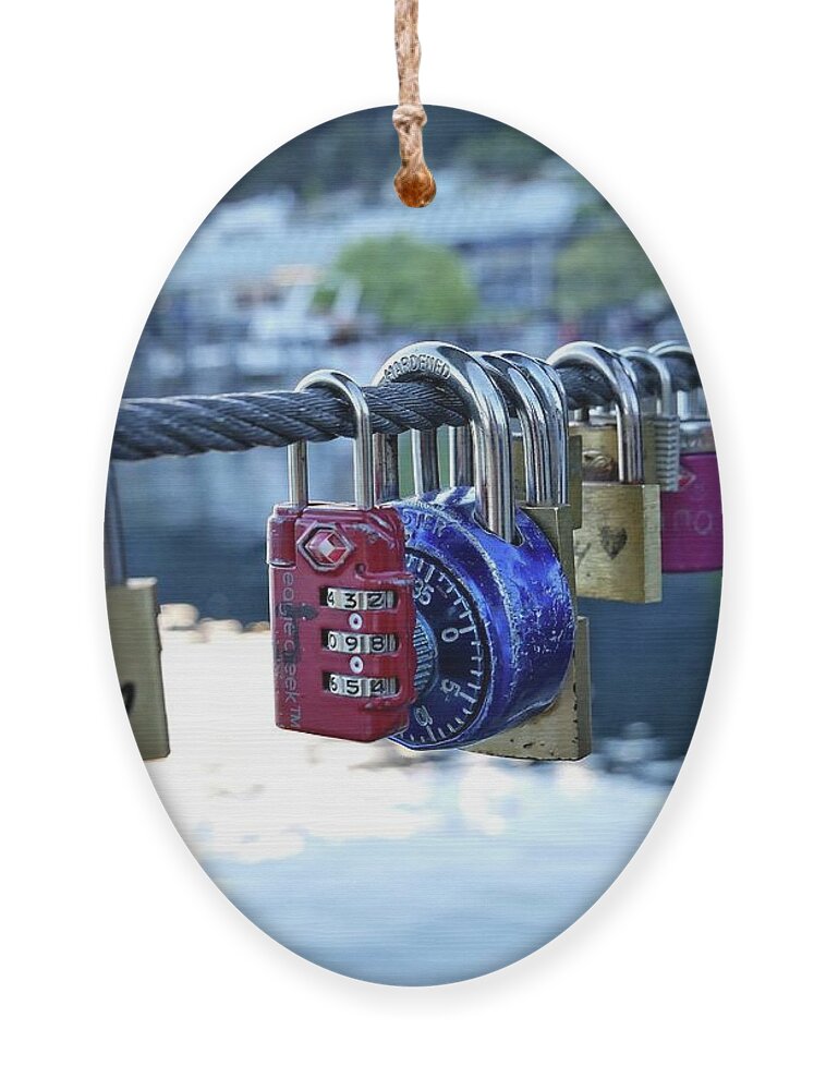 Love Ornament featuring the photograph Love padlocks by Martin Smith