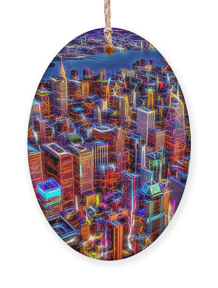 Aerial View Ornament featuring the photograph Manhattan NYC Electrifying Pulse by Susan Candelario