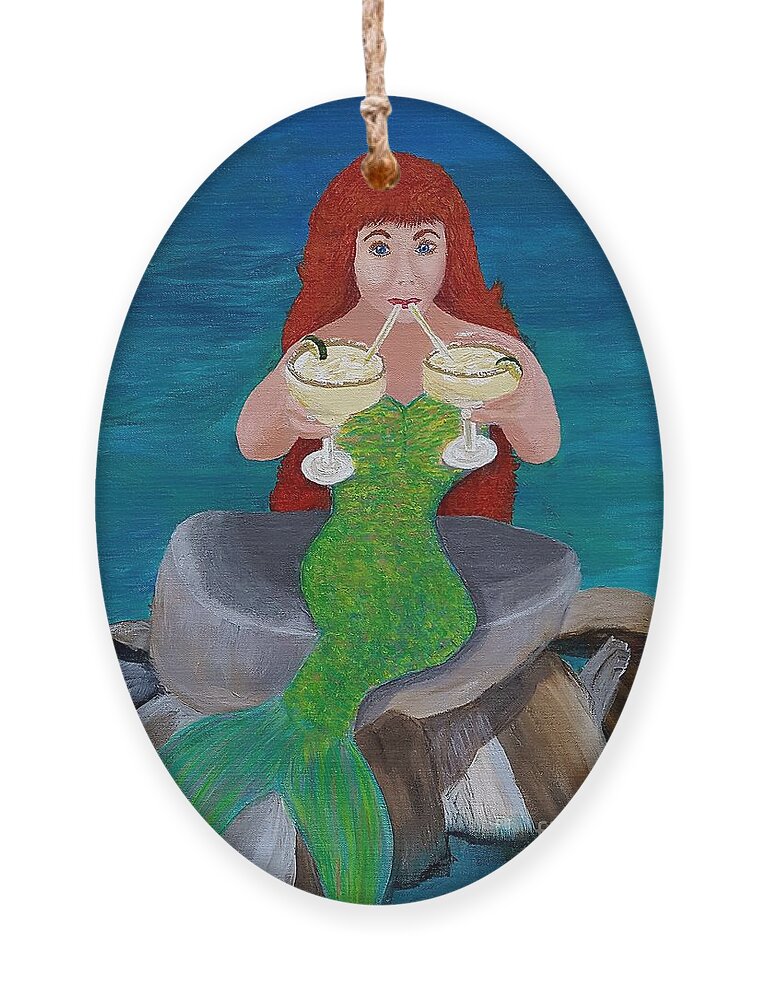 Mermaid Ornament featuring the painting Margaritas on the Rocks Mermaid by Elizabeth Mauldin