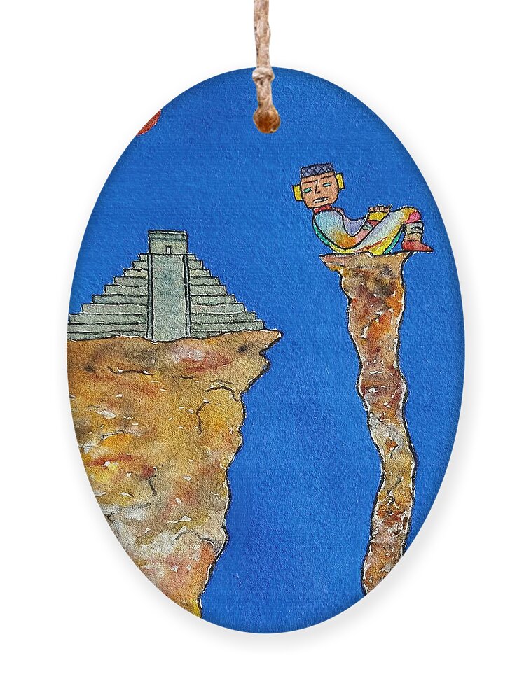 Watercolor Ornament featuring the painting Mayan Sun Lore by John Klobucher