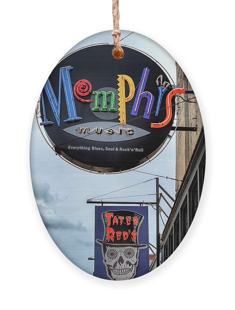 Beale Street Ornament featuring the photograph Memphis Music and Tater Red's by Susan Rissi Tregoning