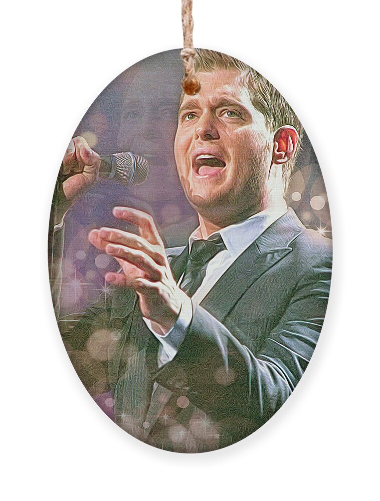 Michael Bublé Ornament featuring the mixed media Michael Buble by Mal Bray