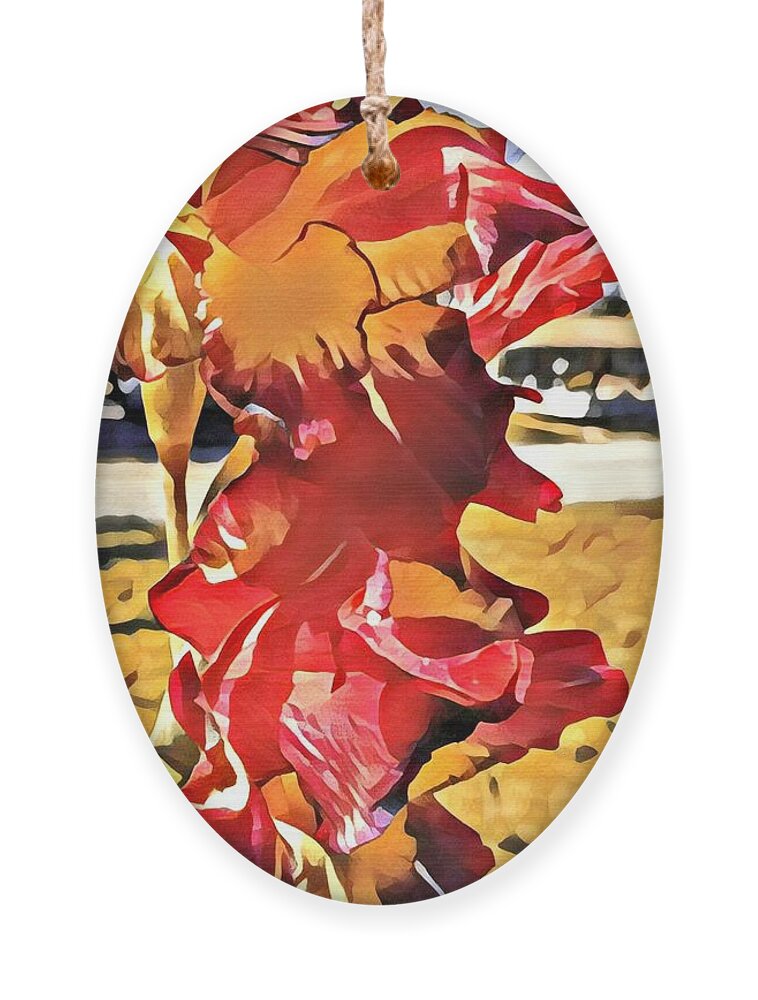 Midcentury Ornament featuring the digital art Midcentury Floral Print 001 by Christopher Lotito