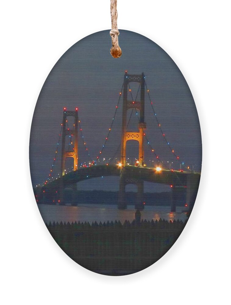 Mackinac Bridge Ornament featuring the photograph Mighty Mac from Fort Michilimackinac by Keith Stokes